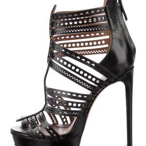 ALAIA Black Leather Lasercut Accents Gladiator Sandals Size 6.5 Very Good Used
